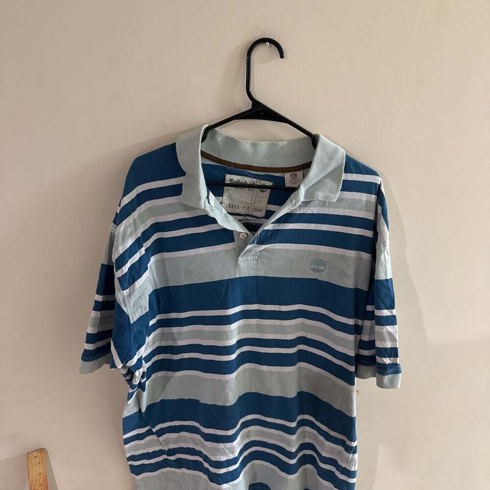 Timberland Men's Striped Polo Shirt - Blue & Gray Loose Fit XXL